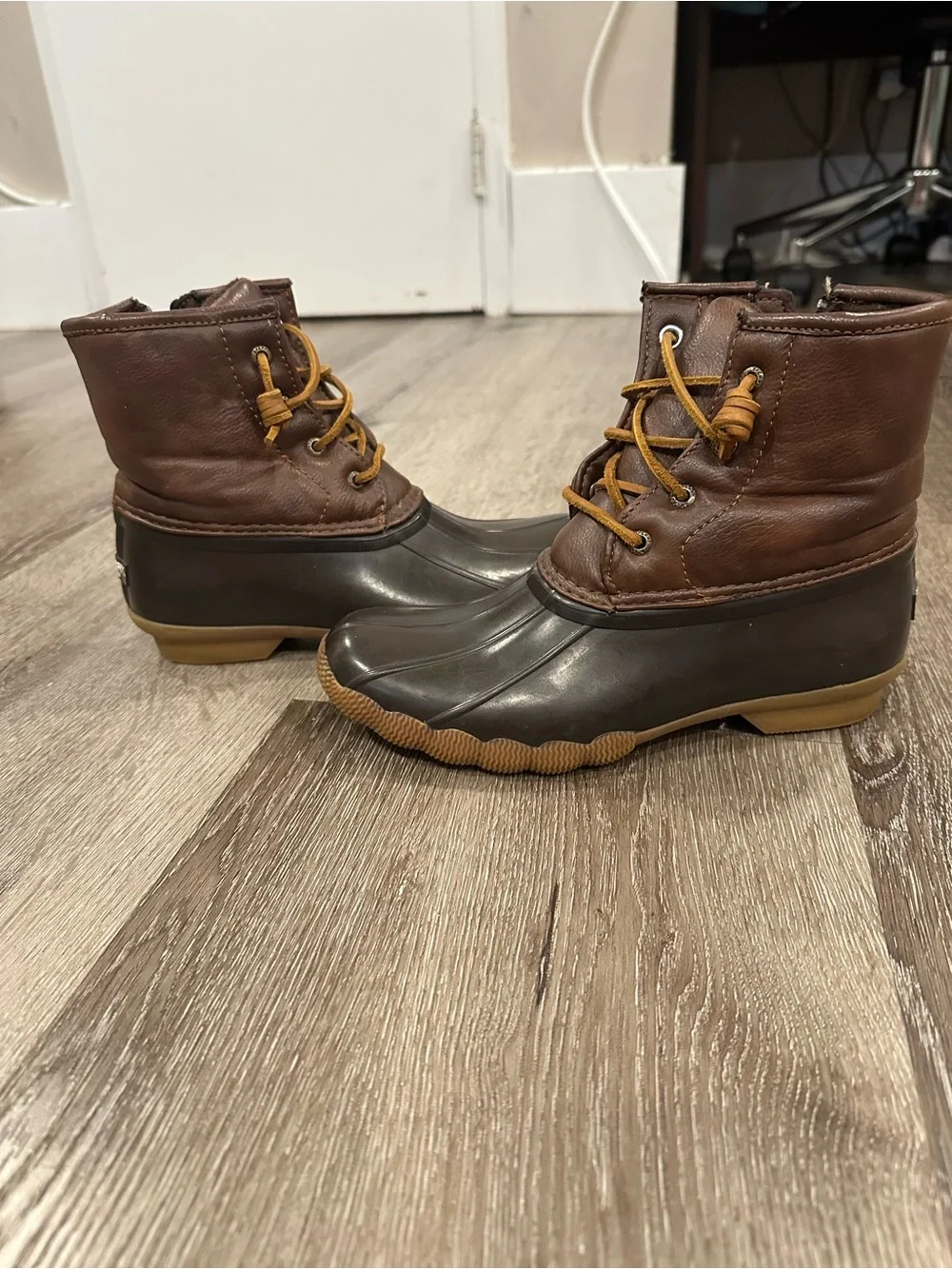Sperry Kids Two-Tone Brown Duck Boots with Tan Laces